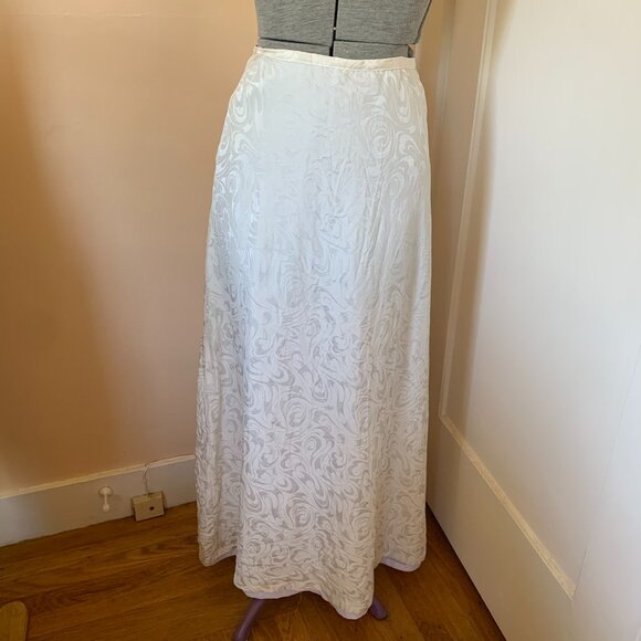 White Silk Maxi Long Skirt Satin Jacquard Swirly Pattern Romantic Formal S - Picture 1 of 3